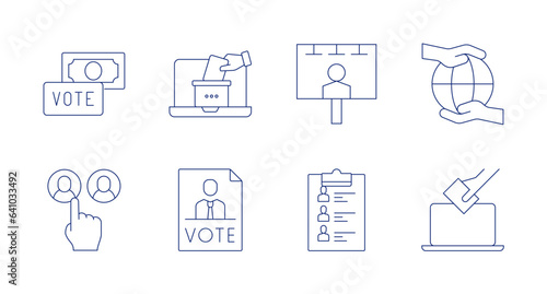 Democracy icons. editable stroke. Containing billboard, candidates, bribe, government, online voting, vote.