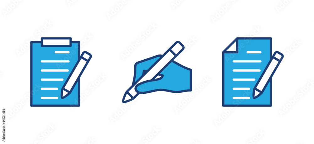 Copywriting icons set. Text web, clipboard and pencil, words, notepad, hand writing on document icon symbol. Vector illustration Copywriting icons set. Text web, clipboard and pencil, words, notepad, hand writing on document icon symbol. Vector illustration