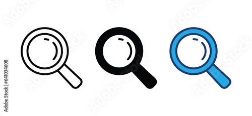 Search icon. Magnifying glass, magnifier, loupe icon symbol for for apps and websites. Web search icons. Vector illustration