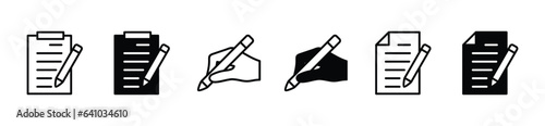 Copywriting line icons set. Text web, clipboard and pencil, words, notepad, hand writing on document icon symbol. Vector illustration photo