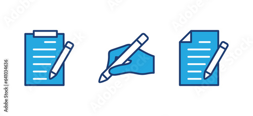Copywriting icons set. Text web, clipboard and pencil, words, notepad, hand writing on document icon symbol. Vector illustration