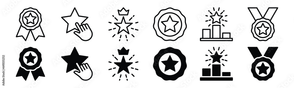 Ranking icons set. Rank icon in thin line and flat style. Medal, stars, award, champion, winner, victory, success, prize, celebration, podium, badge icon symbol. Editable stroke. Vector illustration Ranking icons set. Rank icon in thin line and flat style. Medal, stars, award, champion, winner, victory, success, prize, celebration, podium, badge icon symbol. Editable stroke. Vector illustration