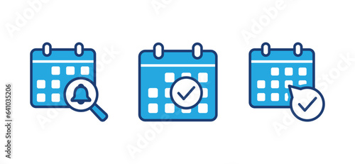 Event calendar icon. Event planning, appointment schedule, agenda icon symbol in blue color style for apps and websites. Editable stroke. Vector illustration