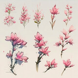 Pink Flowers Light Watercolor Illustration