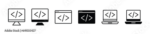 Custom coding icons set in thin line and flat style. Vector illustration