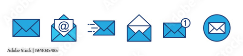 Mail icon set. email icon vector. E-mail, envelope, message icons symbol in thin line and flat style for apps and websites. Buttons, open, notification, send mail. Vector illustration