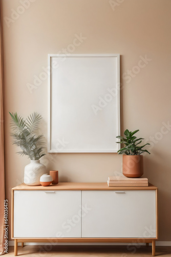 White blank poster mockup in modern house