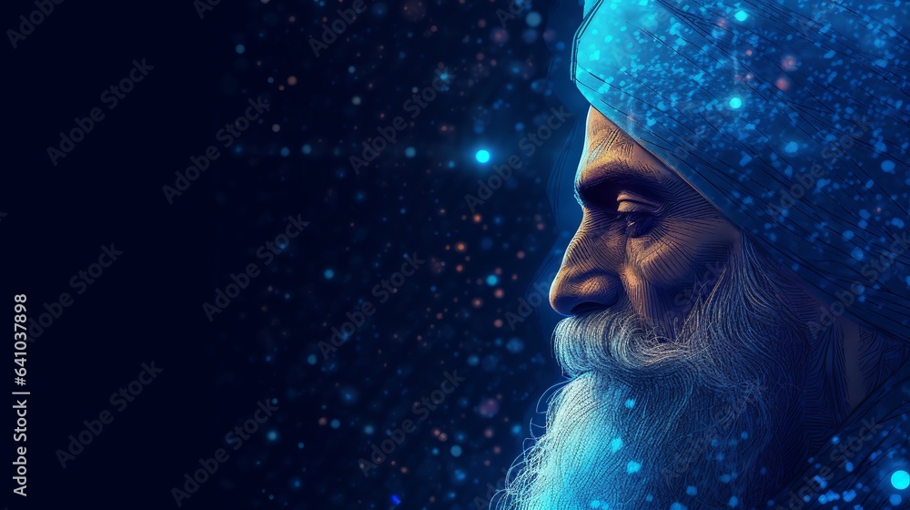 Guru Nanak Jayanti, Abstract illustration, Guru Nanak, Low poly blue. Polygonal, Generative ai - obrazy, fototapety, plakaty 