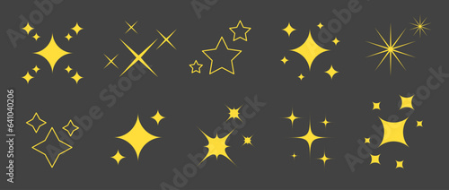 Gold sparkles and stars set. Yellow twinkles and sparks collection. Christmas and New Year decoration elements pack. Vector illustration bundle  © vika_k