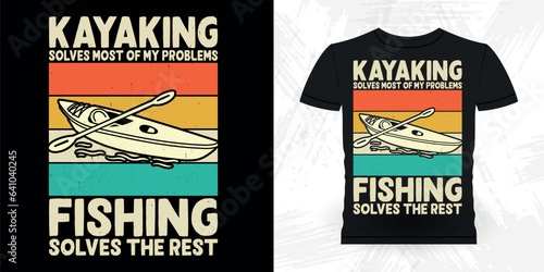 Fishing Lover Funny Paddling Boat Retro Vintage Kayaking T-shirt Design