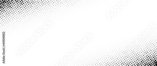 Corner halftone texture. Dotted gradient pattern background. Abstract faded pop art wallpaper. Vanishing spotted radial design backdrop for print, banner, poster, flyer. Vector illustration