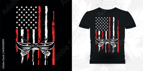 American Flag Funny Paddling Boat Retro Vintage Kayaking T-shirt Design