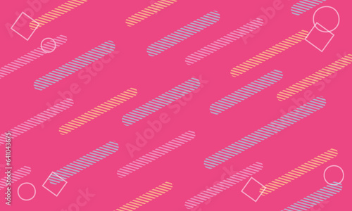 Pink background with stripe lines, geometry symbols, and copy space. Vector illustration.