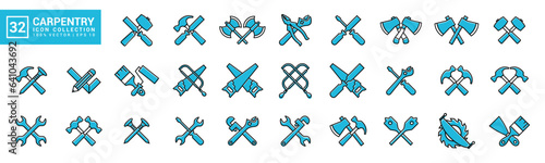 Set of icons related to carpentry tools, various painting tools, carpenter icon templates, mechanic icons editable and resizable EPS 10	