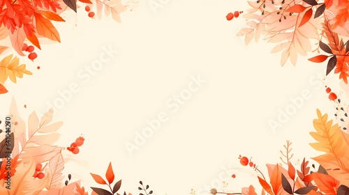 秋の紅葉の背景イラスト、葉と木の実の水彩フレーム © tota