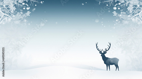 Luxury Christmas greeting card with a elegant red deer in a winter scenery. Illustration for Christmas, postcard, invitation. Copy space is available. Simple  design. Red deer standing in the snow. © Dirk