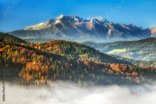 Fototapeta Naklejka Na Ścianę i Meble -  Beautiful foggy morning over the Tatry mountains