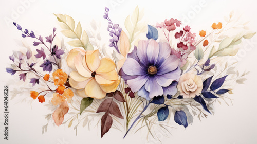 watercolor floral background on white 