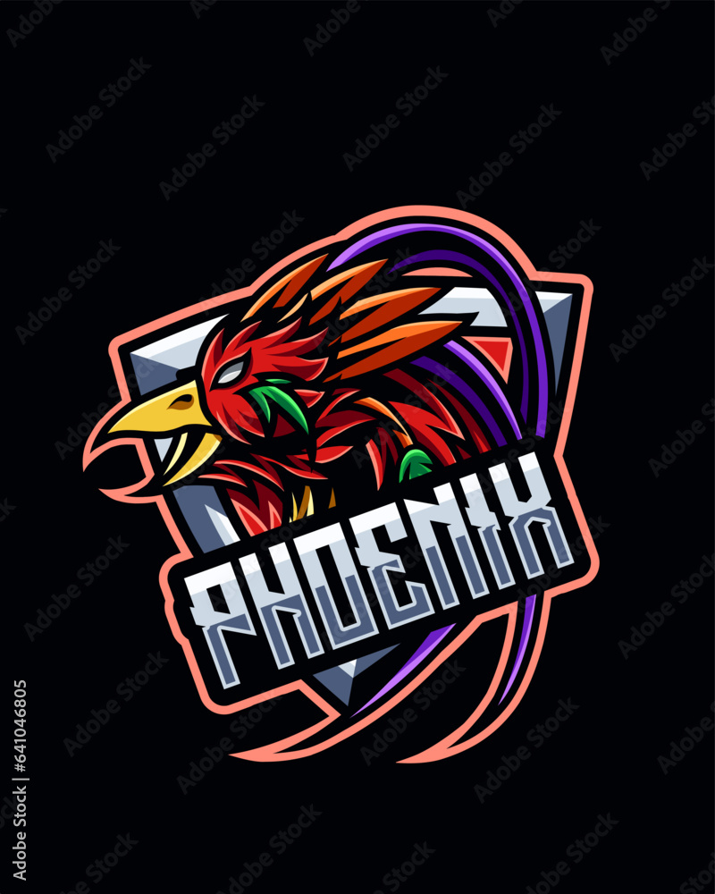 Phoenix for esport and sport mascot logo isolated on dark background