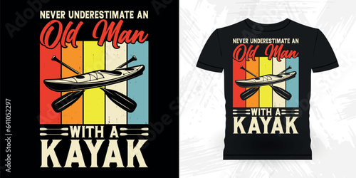 Father's Day Dad Lover Funny Paddling Boat Retro Vintage Kayaking T-shirt Design