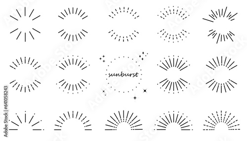 シンプルな集中線（サンバースト）のイラスト素材セット　Sunburst コピースペース