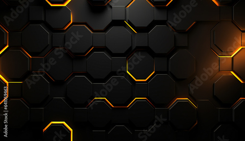 Abstract technology black hexagon and irregular surfaces background