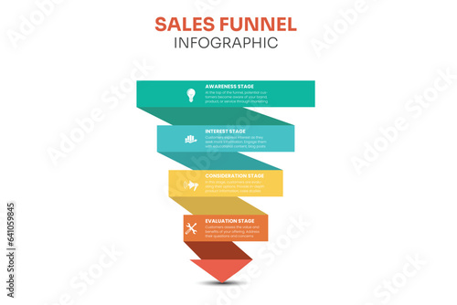 Funnel diagram with 5 elements, infographic template for web, business, presentations, vector 