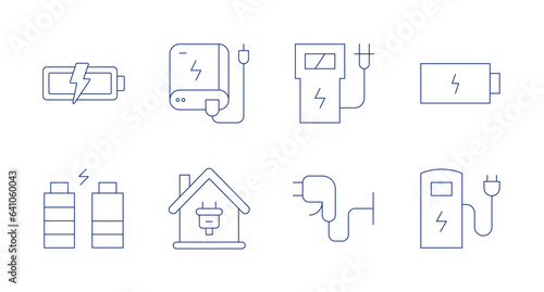 Charging icons. editable stroke. Containing battery, battery charge, power bank, smart home, charging station, electric charge, charging, electric station.