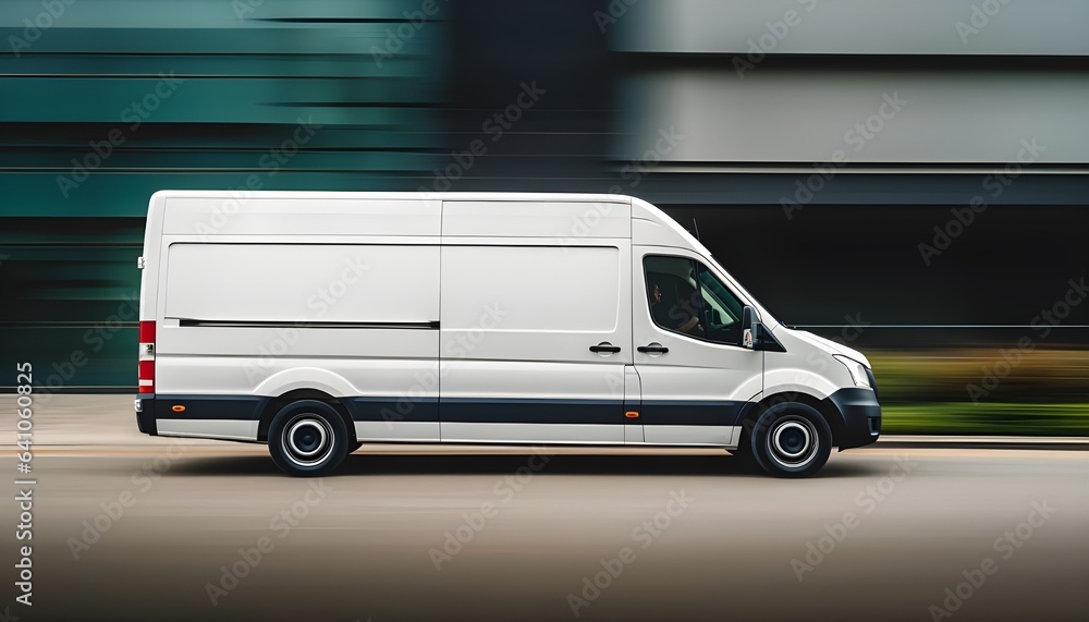 Delivery white  van in motion
