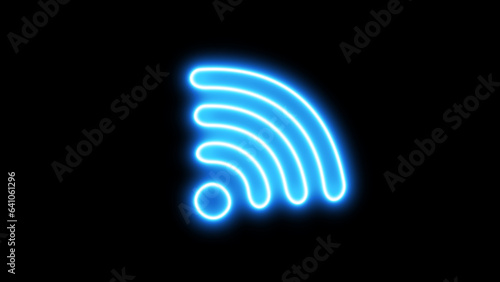 Wireless Technology Concept with wifi symbol as a neon light. Neon wifi sign on black background