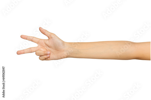 Hand of caucasian young women showing fingers over isolated white background counting number 3 showing three fingers