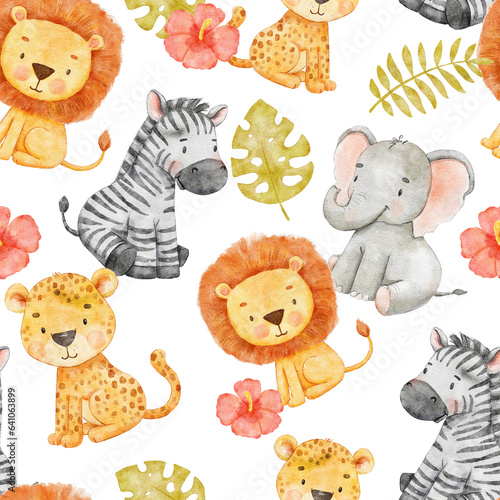 Canvas Print Childish seamless pattern with safari animals