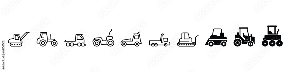 Wheel loader icon, Industrial Vehicles Icons, Heavy and construction machinery icon, Tractor loader glyph icon. wheel loader icon set, loader icons