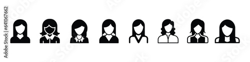 Female hair icon, Woman long hair icon for beauty salon, Hair icon, Female haircut silhouette black vector set. Pretty woman hairstyle icons, Woman Icon. female Hair logo, lady or girl icons