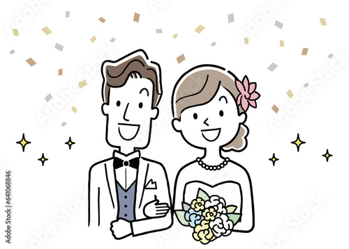 イラスト素材：笑顔の新郎新婦
