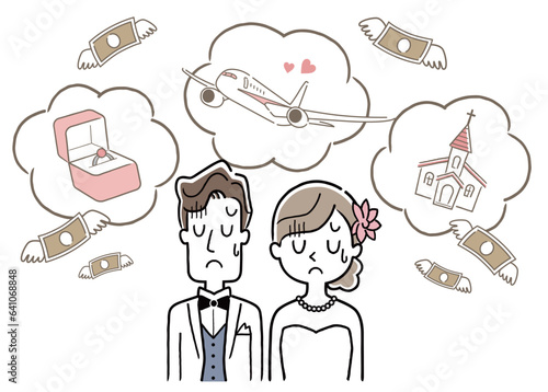イラスト素材：落ち込む新郎新婦
