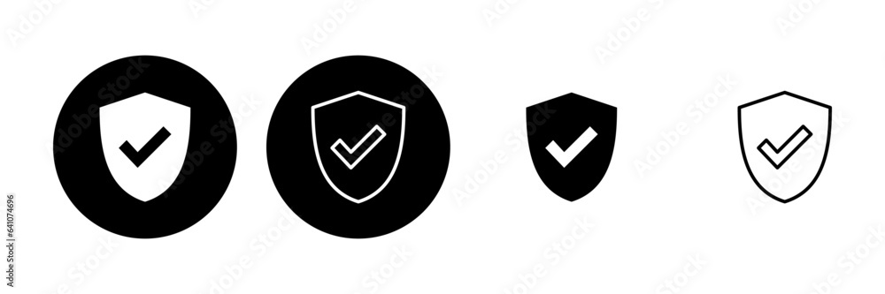 Shield check mark icon set. Protection approve sign. Safe icon vector Shield check mark icon set. Protection approve sign. Safe icon vector