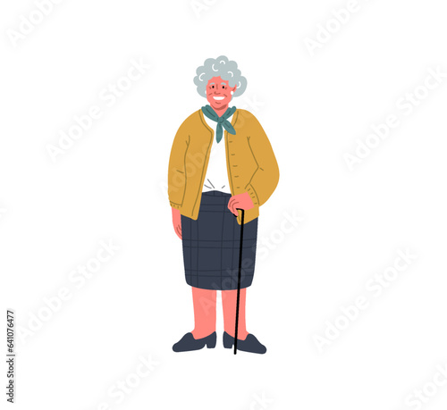 Senior woman with cane cartoon character.Vector illustration on white background