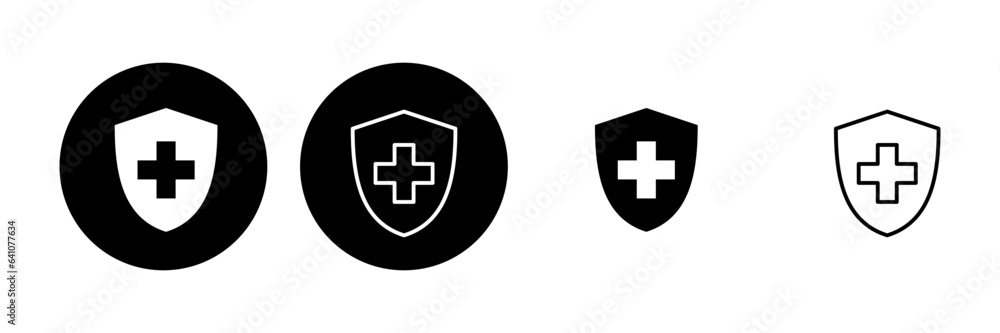 Health insurance icon set. Insurance health document icon Health insurance icon set. Insurance health document icon