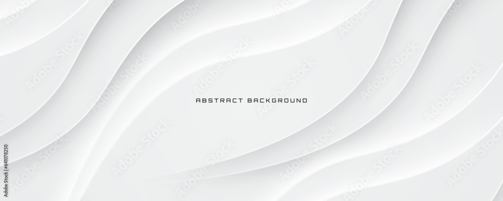 3D white geometric abstract background overlap layer on bright space with waves decoration. Minimalist modern graphic design element cutout style concept for banner, flyer, card, or brochure cover - obrazy, fototapety, plakaty 