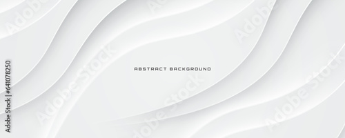Fotografiet 3D white geometric abstract background overlap layer on bright space with waves decoration