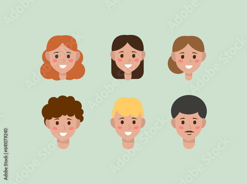 People's faces in a flat style. Avatars, emotions. Vector illustration