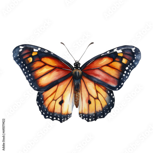Monarch butterfly watercolor clipart on transparent background. Generative AI illustration © Thuy Nguyen