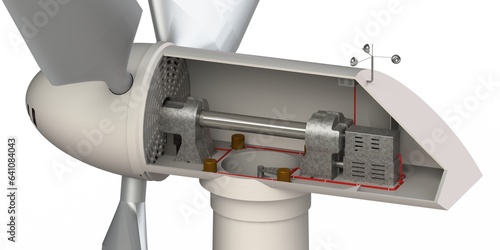 Windmill isolated on white in section view. Wind turbine isolated on white background