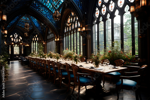 restaurant in hotel, gothic style, ai generated © Outlander1746