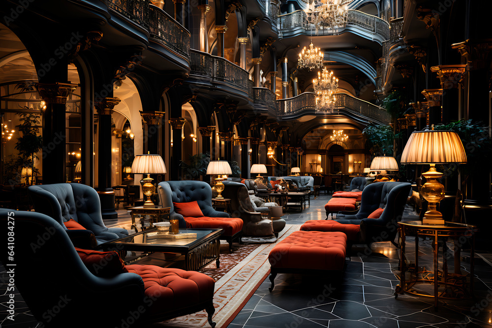lobby in hotel, gothic style, ai generated