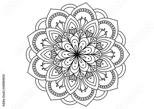 Mandala drawing on a white background, Ethnic mandala outline hand drawn, Decorative monochrome ethnic mandala pattern Islam, Arabic, Indian, Morocco.
