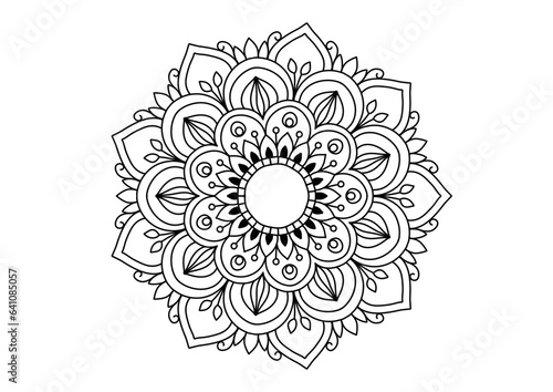 Mandala drawing on a white background, Ethnic mandala outline hand drawn, Decorative monochrome ethnic mandala pattern Islam, Arabic, Indian, Morocco.