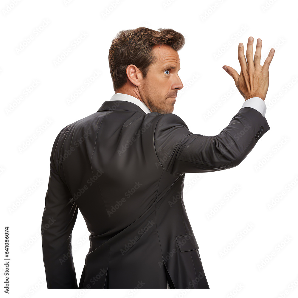 closeup portrait of business man with suit, gesturing stop with hands on transparent backgrounds . Generative AI closeup portrait of business man with suit, gesturing stop with hands on transparent backgrounds . Generative AI