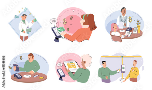 Cashless payment. Vector illustration. NFC technology allows for seamless communication between devices for contactless transactions Wireless payment systems eliminate need for swiping or inserting